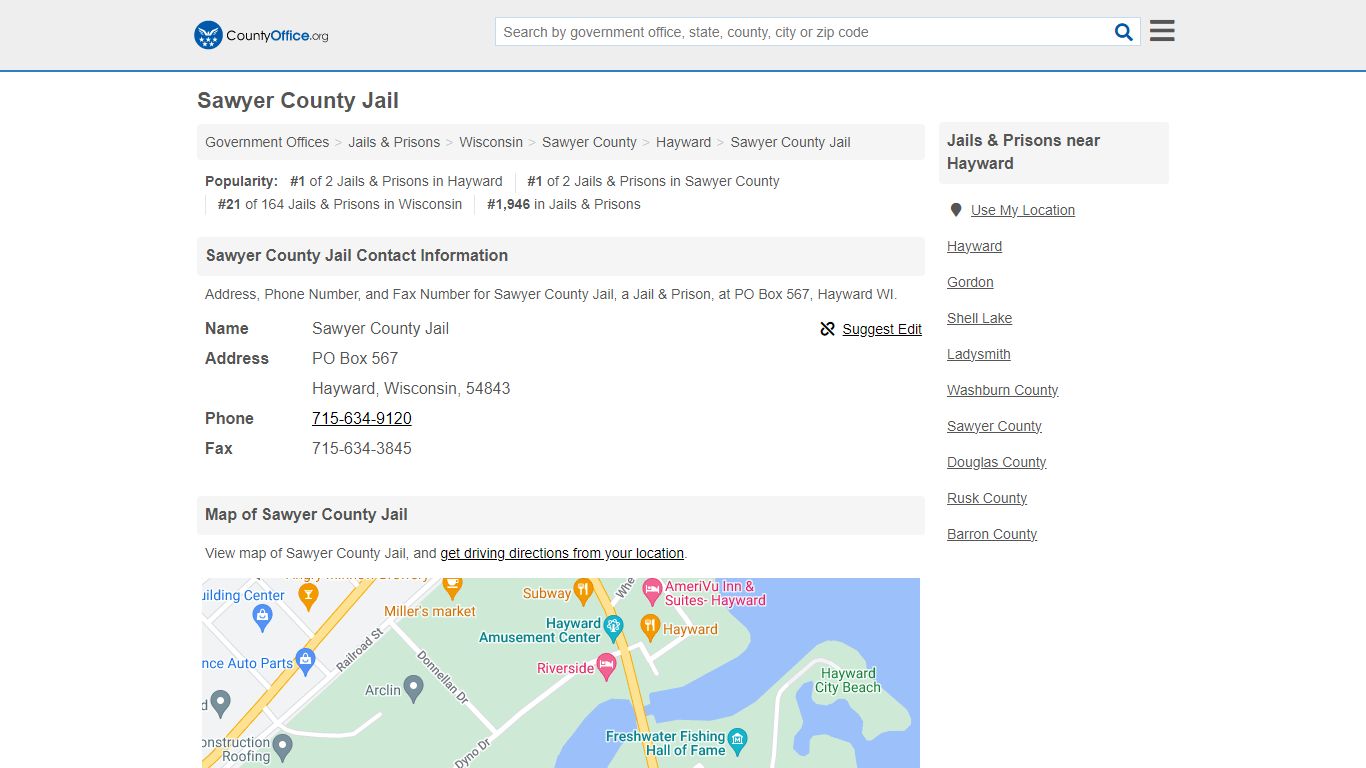 Sawyer County Jail - Hayward, WI (Address, Phone, and Fax)